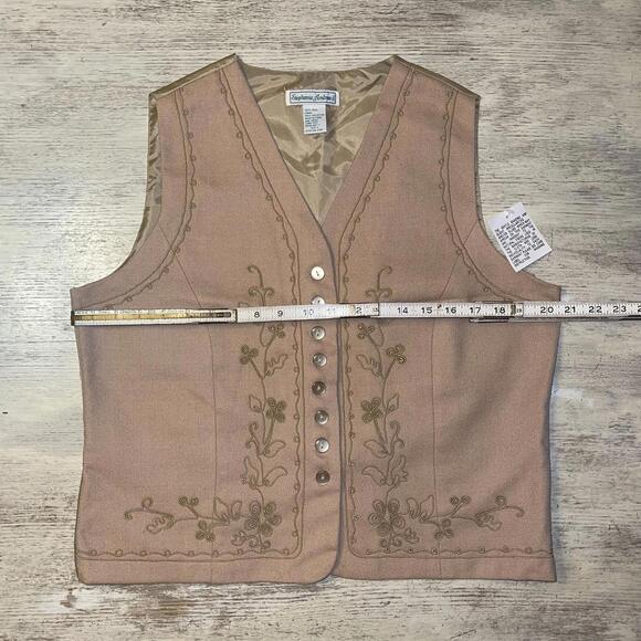 NWT Vintage 90s Stephanie Wool Tan Embroidered  Women’s Vest Size Large - Picture 6 of 7